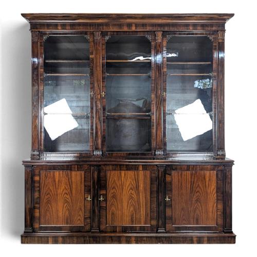 Large English Bookcase in Exotic Wood with Three Glass Doors For Sale - Image 17 of 17