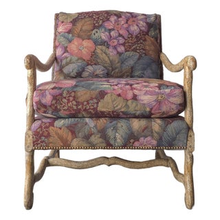 1980s Large Scale Rustic Mediterranean Style Tapestry Lounge Chair For Sale