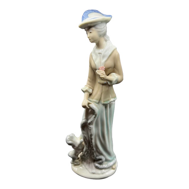 Lladro Porcelain Figurine of Woman With Dog at Her Feet For Sale