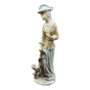 Lladro Porcelain Figurine of Woman With Dog at Her Feet