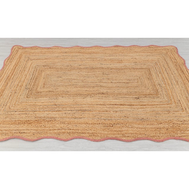 3x8Ft. Pink Wave Scallop Edge Jute Rug For Sale - Image 6 of 12