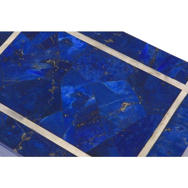 Tiffany and Co. Mid Century Modern Lapis Lazuli, Silver Inlay and Quartz Stone Box, 1950's For Sale - Image 4 of 13