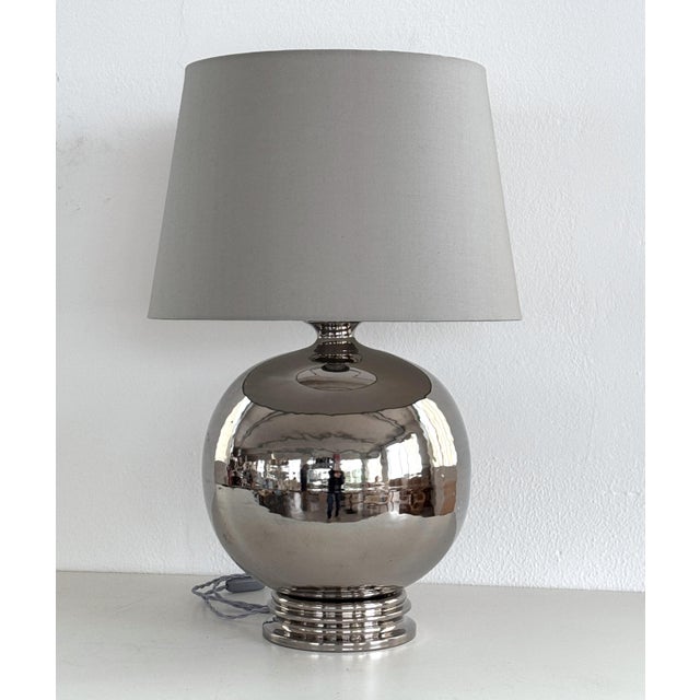 Ceramic Mid-Century Italian Ceramic Table Lamp in Silver Metallic by Ugo Zaccagnini, 1970s For Sale - Image 7 of 15
