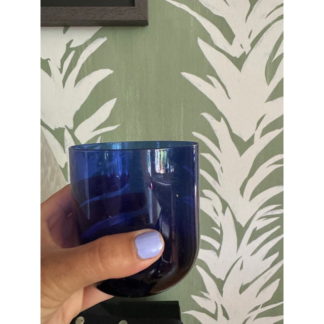 Cobalt glass bowl. For punch or ice. 7 matching tumblers. Pristine condition.