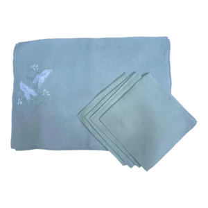 Madeira Linen Embroidered Green Placemats and Napkins, Set/8