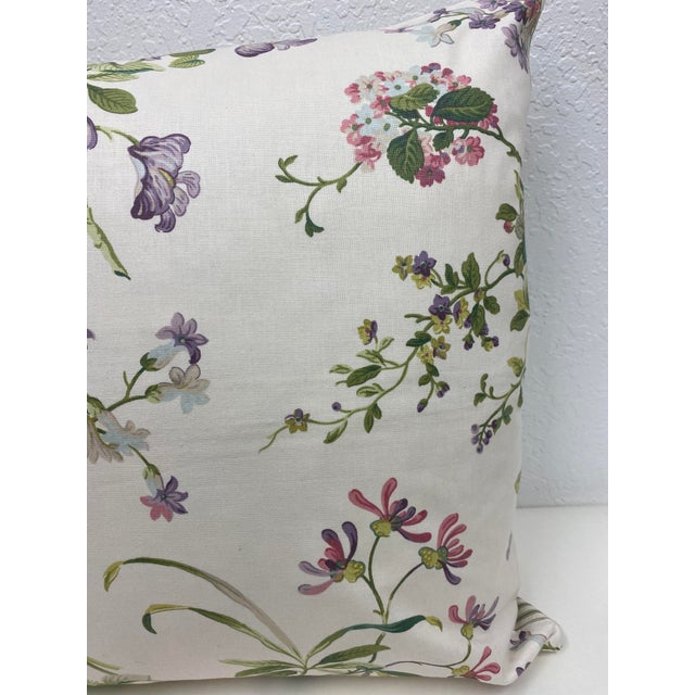 Pair of 22" Square Pillows Decorated With a Delicate Purple & Pink Floral Pattern - Made in Uk. For Sale In Dallas - Image 6 of 13