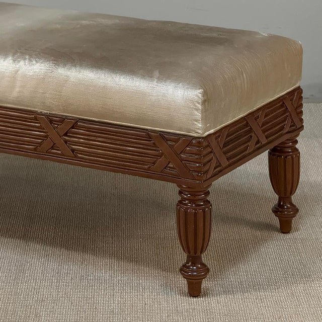 Antique French Louis XVI Style Mahogany Upholstered Bench For Sale In Dallas - Image 6 of 15