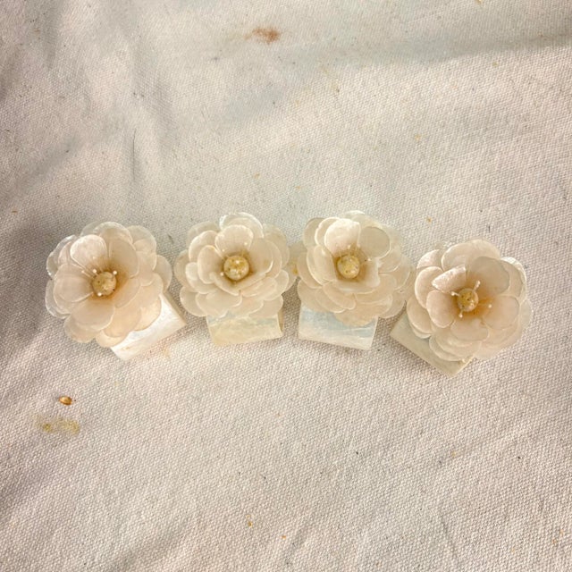 Capiz Flower Napkin Rings - Set of 4 For Sale - Image 4 of 4