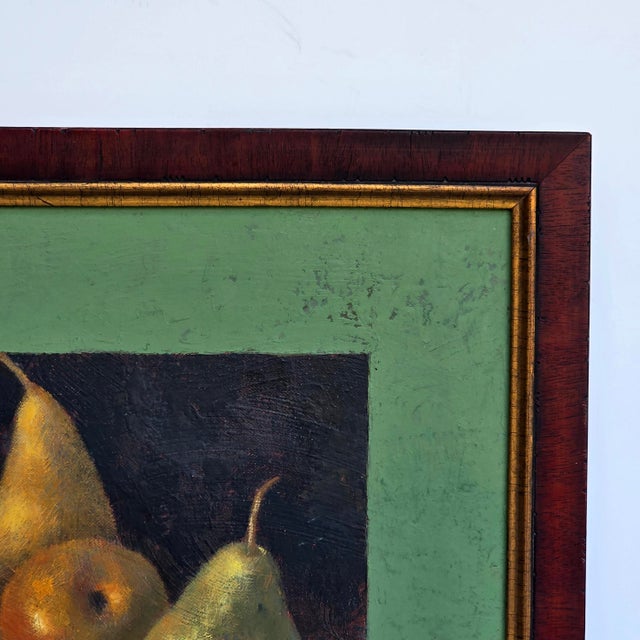 1990s 1990s Frances Poole Four Pears Oil and Encaustic Still Life Painting For Sale - Image 5 of 10