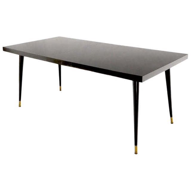 Black Laminate Tapered Dowel Legs Dining Table With Extension Board For Sale
