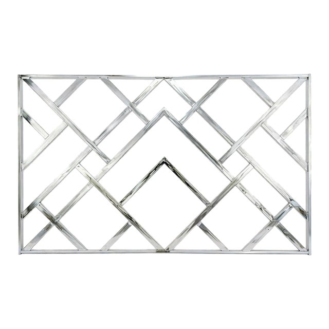 Regency Chrome Dia Fretwork King Headboard Mid Century Modern Glam Mod 1970s For Sale