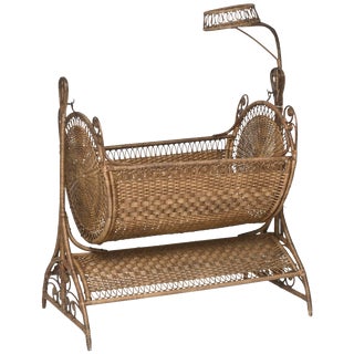 19th Century Victorian Wicker Swinging Baby Cradle For Sale