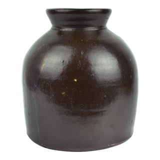 19th Century American Stoneware Dark Albany Slip Glaze Preserve Jar For Sale