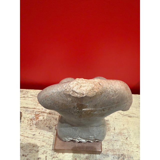 Stone Feminine Sculpture With Wooden Base - Unsigned For Sale - Image 4 of 4