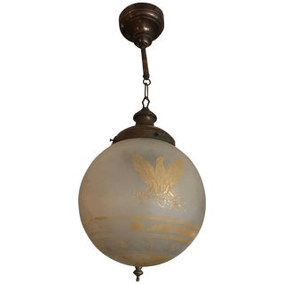 1920s Acid Etched Frosted Glass Federal Style Globe Pendant Light For Sale