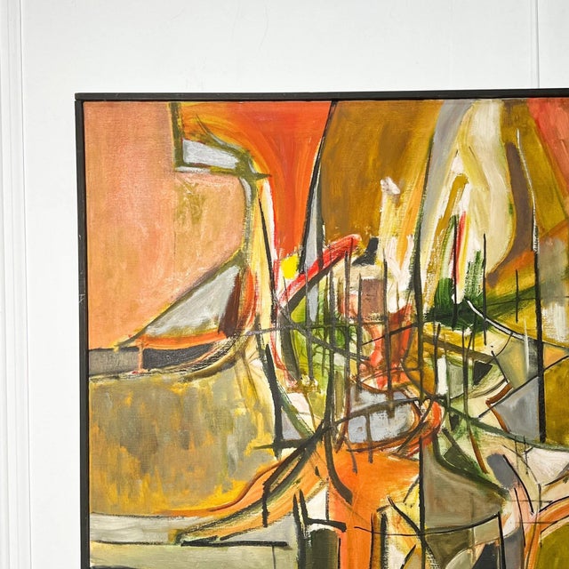 Mid-Century Modern Mid Century Abstract Expressionist Oil on Canvas For Sale - Image 3 of 6