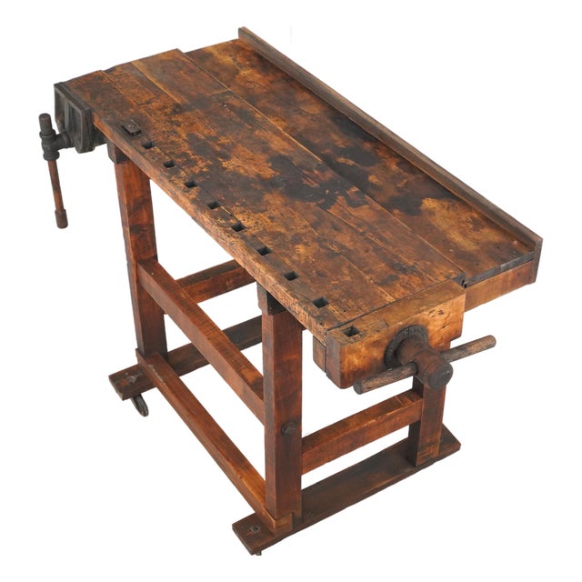 Vintage Industrial 54.375 In. Maple Woodworkers Workbench For Sale