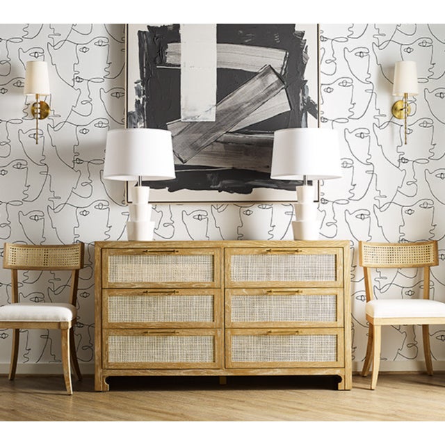 Worlds Away Matthew Izzo Home Carla Cerused Oak, Caned Six Drawer Chest of Drawers With Brass Hardware For Sale - Image 4 of 8