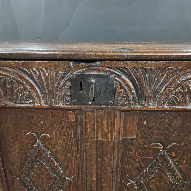 This English Period Oak Carved and Paneled Trunk has such a beautiful patina. It has so much character and detailing. It...