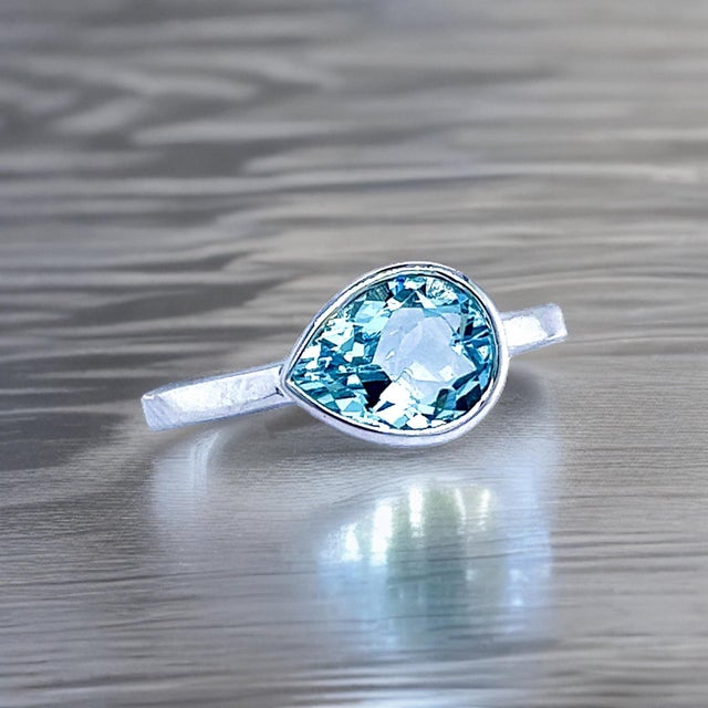 Natural Aquamarine Ring 6.5 14k W Gold 1.37 TCW Certified For Sale - Image 10 of 12