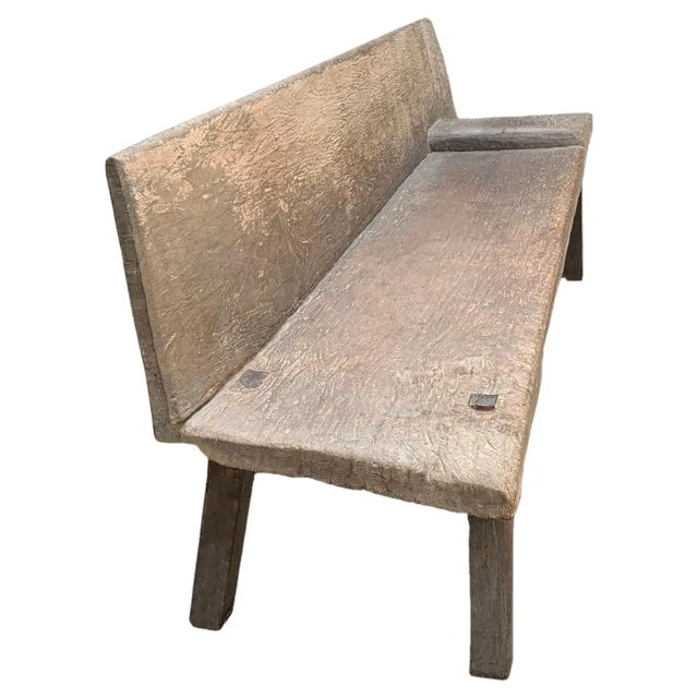 Contemporary 1950s Teak Wood Bench With Carved Pillow From Madura Island, East Java, Indonesia For Sale - Image 3 of 5