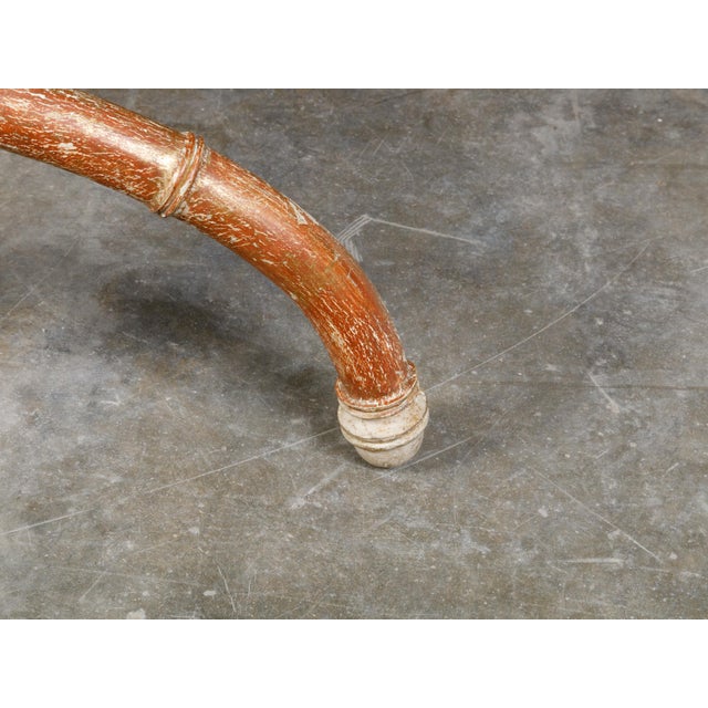 English Chinese Chippendale Style Faux Bamboo Stool with New Upholstery For Sale - Image 10 of 12