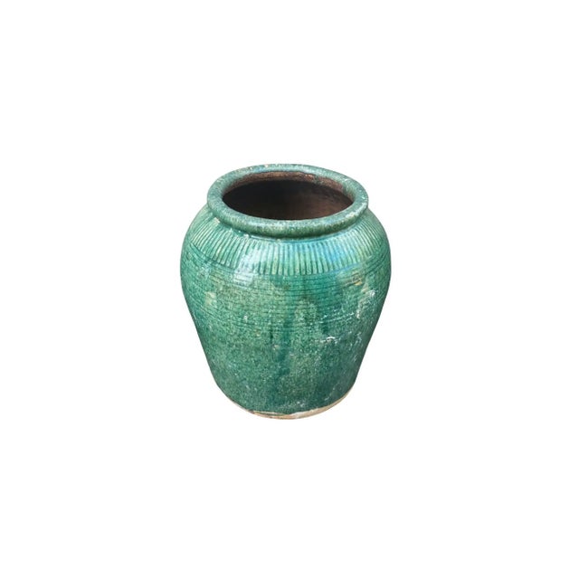 Vintage Chinese Green Glazed Ceramic Soy Sauce Jar For Sale - Image 6 of 10