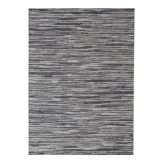 Cream and Charcoal Wood Grain Designed Indian Rug Hand-Knotted With Wool For Sale