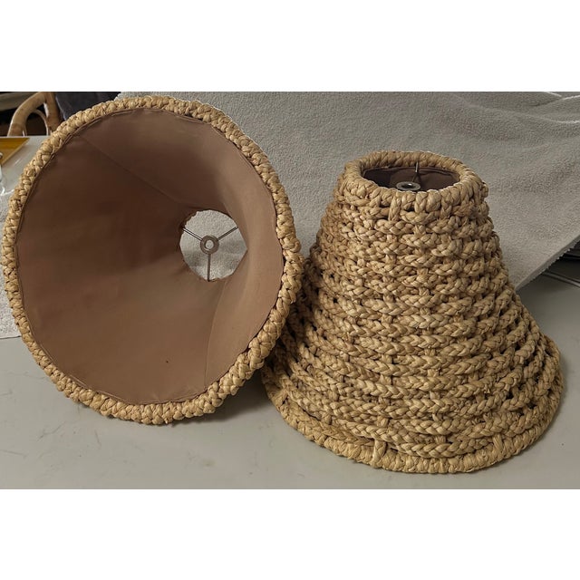 Late 20th Century Vintage Coastal Chic Handwoven Raffia Seagrass Lampshades- a Pair For Sale - Image 5 of 7