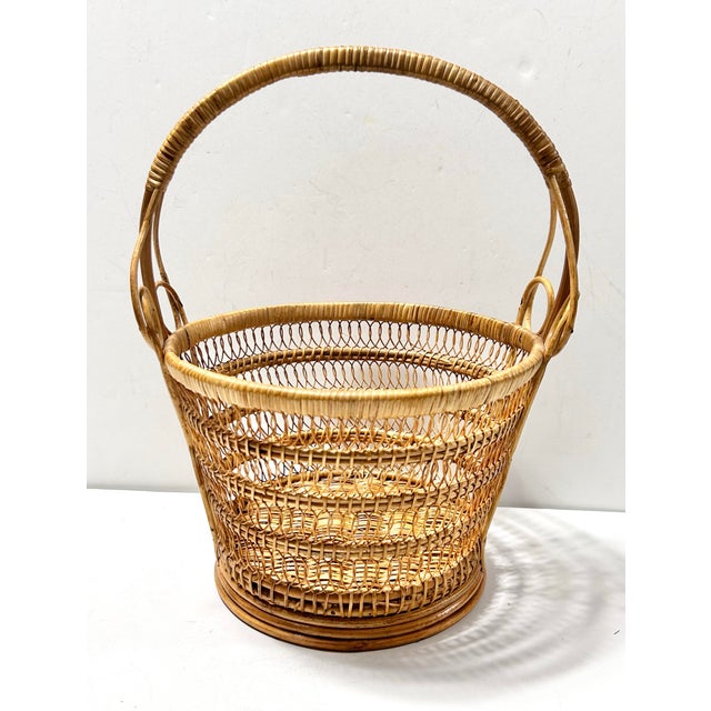 English Vintage Bentwood & Woven Wicker Openwork Basket Easter Gathering Basket For Sale - Image 3 of 11