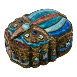 Antique Chinese Champlevé Enamel Scarab Jewelry Box For Sale