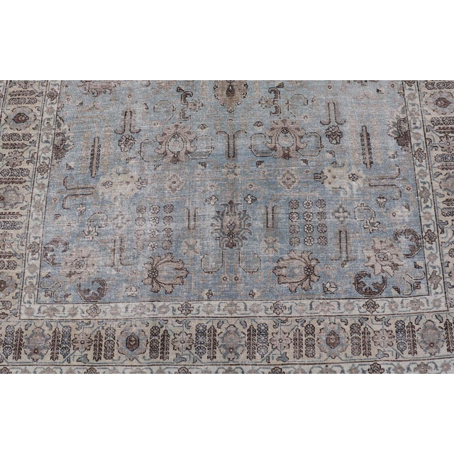 Tribal Antique Persian Tabriz Rug in Soft Blue and Taupe With All-Over Design 7'0 X 9'9 For Sale - Image 3 of 12
