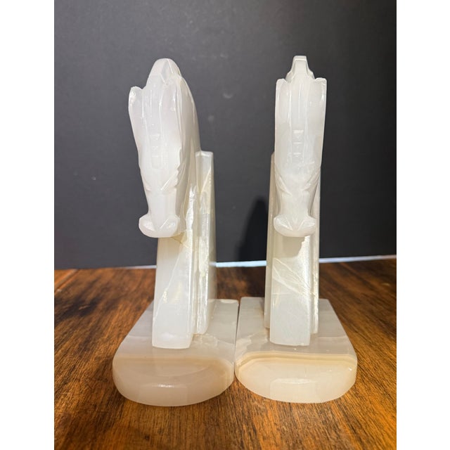 1960s Vintage Onyx Stone Marble Horse Head Bookends Hand Carved 9” Set of 2 For Sale - Image 5 of 11