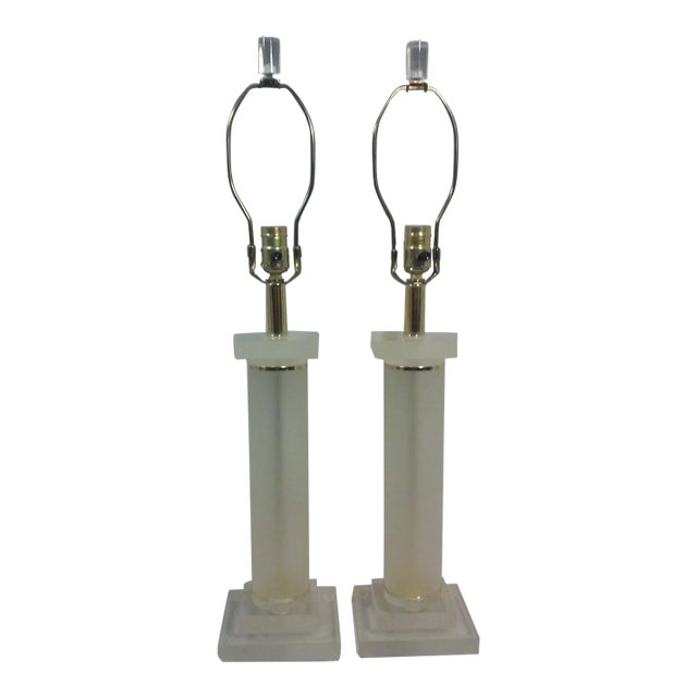 Karl Springer Attributed Lamps Lucite Column Table Lamps Hollywood Regency For Sale
