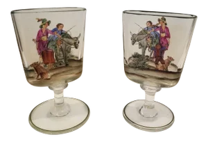 Pair of Antique Enamel on Glass Toothpick Holders