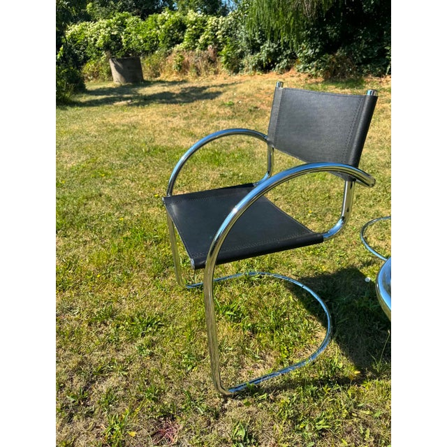 Bauhaus Vintage Bauhaus Tubular Chrome and Black Armchair, 1970s, Set of 4 For Sale - Image 3 of 7