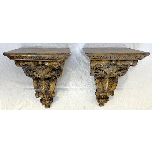 Sculpture Materials Monumental Vintage Plaster Wall Brackets With Scroll and Acanthus Leaf Details- a Pair For Sale - Image 7 of 13