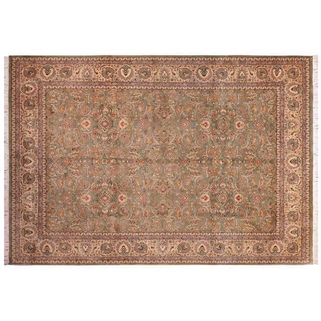 Ivory Floral 1990's Pak-Persian Green/Ivory Wool Rug - 8'11'' X 12'3'' For Sale - Image 8 of 9
