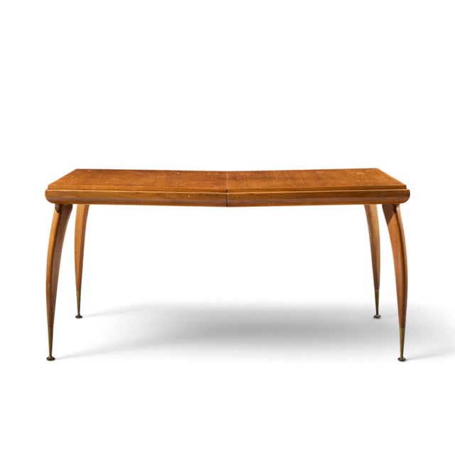 Wood Gio Ponti Style Mid Century Italian Walnut and Brass Expanding Dining Table With 2 Leaves For Sale - Image 7 of 13