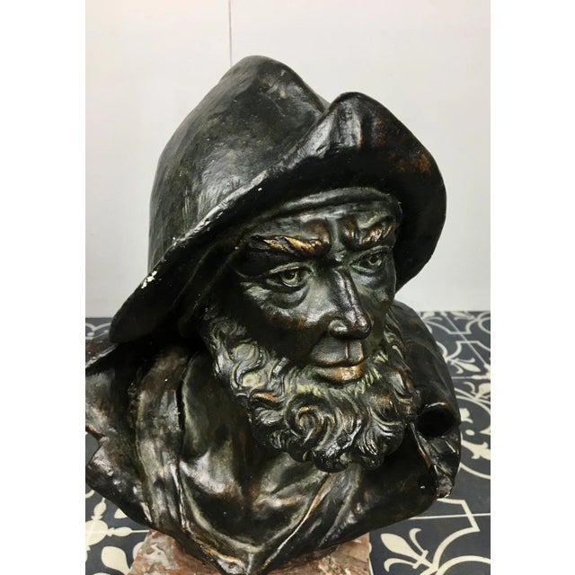 Beautiful Antique Fisherman Bust, Sculpture with Marble Base. Lovely Plaster with a Bronze Finish. Stunning design...