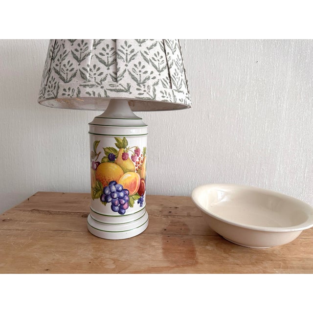 Ceramic Vintage Fruit Transfer Ware Lamp With Pleated Shade For Sale - Image 7 of 12