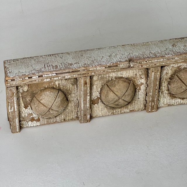 Wood Vintage Architectural Salvage Fragment Wood Panel Painted Trim Element For Sale - Image 7 of 7