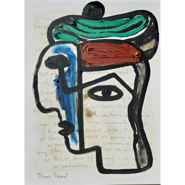 One-of-a-kind Original Oil and pencil Painting 'Female portrait' #5 over a poem by Walter Whitman. Original artwork by...