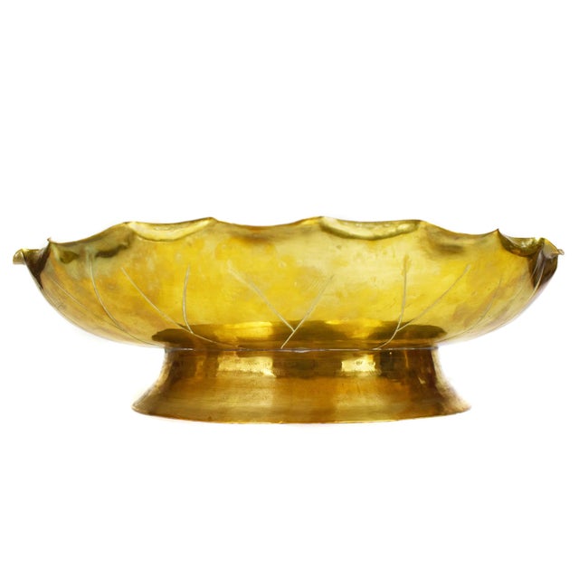 Brass Mid 20th Century Large Brass Pedestal Scalloped Bowl Dish For Sale - Image 8 of 8