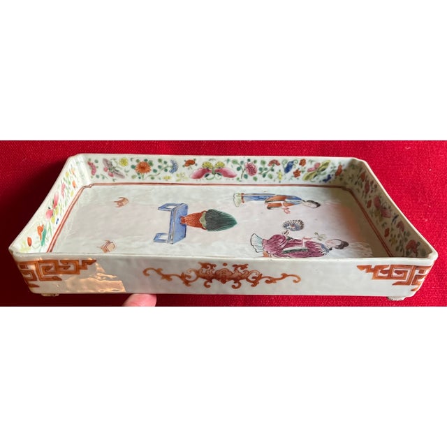 Rose Antique 19th Century Chinese Export Famille Rose Porcelain Footed Tray For Sale - Image 8 of 18