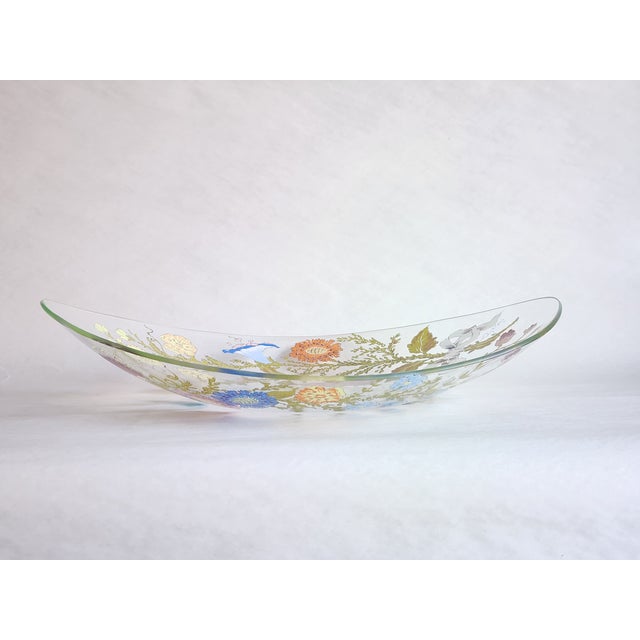 Glass 1940s Dorothy Thorpe Wildflowers and Ribbon Sheet Glass Oval Serving Bowl For Sale - Image 7 of 12