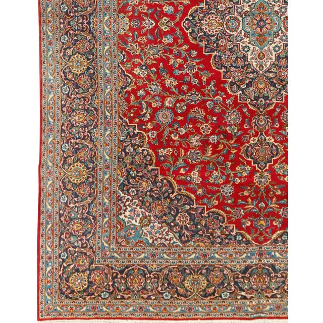 Vintage Red Kashan Hand Woven Rug 10'4 X 14'5 For Sale - Image 9 of 12