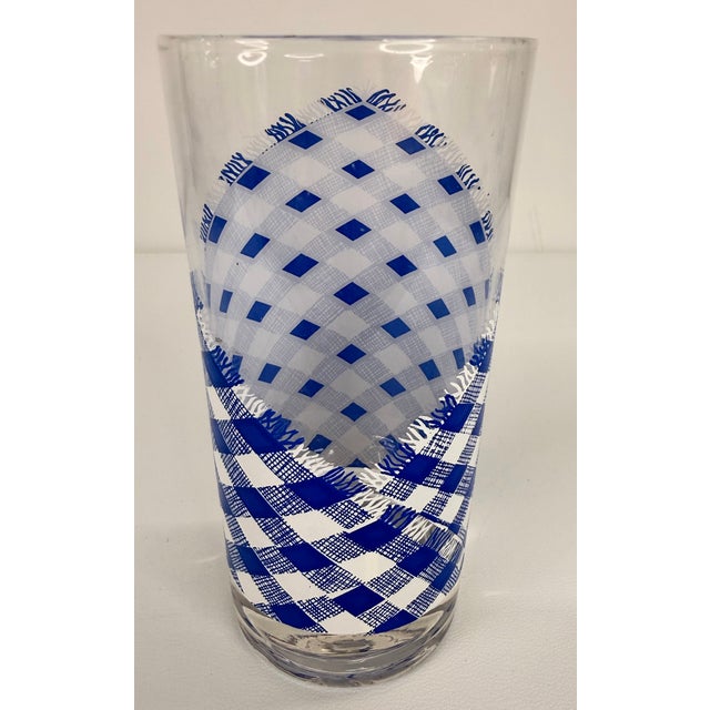 American 1970s Blue and White Americana Checked Glassware Set With Basket - 9 pcs For Sale - Image 3 of 11