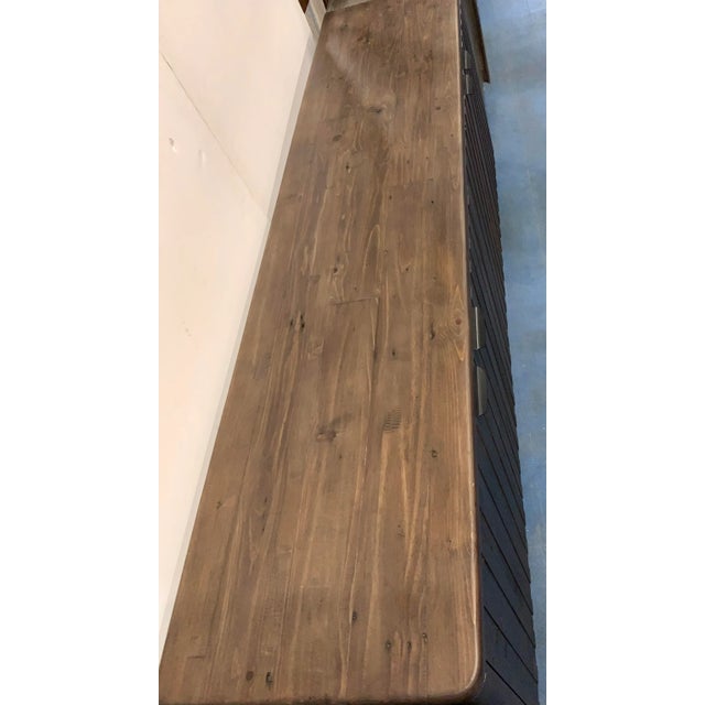 Stylish Organic Modern Reclaimed Wood Sideboard, black tapered metal legs, four doors two shelves