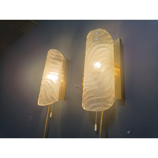 Mid-Century Modern Glass and Brass Wall Sconces from Fischer Leuchten, 1960s, Set of 2 For Sale - Image 3 of 12
